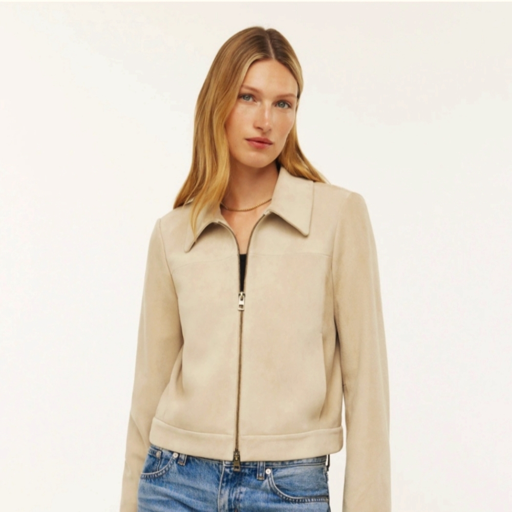 Madewell Shrunken Zip-Front Jacket in Suede Leather in Light Sand color Sz 0